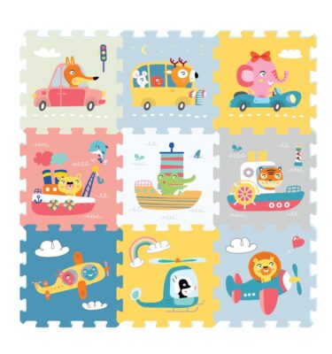 3087 - Transportation & Animal Printed Puzzle Mat (9pcs)