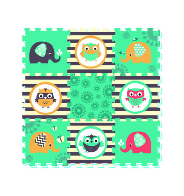 3064 - Elephant & Owl Printed Puzzle Mat (9pcs)